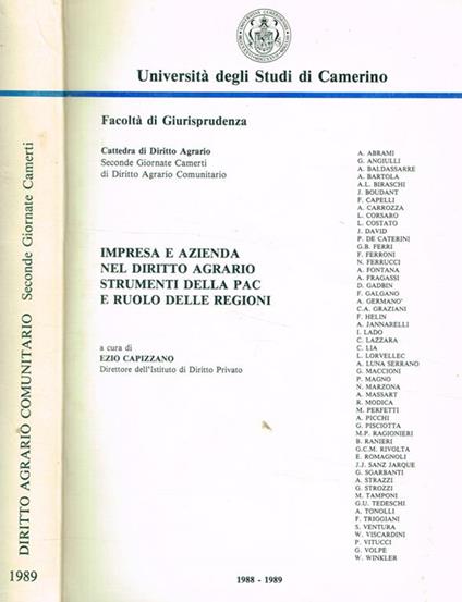 Impresa e azienda nel diritto agrario strumenti della Pac e ruolo delle regioni - Ezio Capizzano - copertina