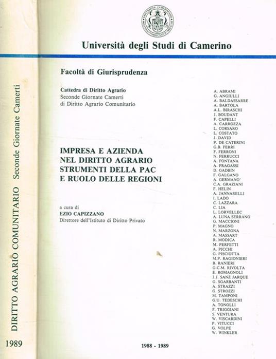 Impresa e azienda nel diritto agrario strumenti della Pac e ruolo delle regioni - Ezio Capizzano - copertina