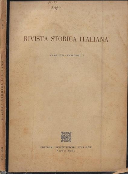 Rivista storica italiana Anno LXII Fascicolo I - Federico Chabod - copertina