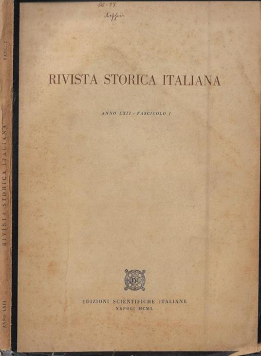 Rivista storica italiana Anno LXII Fascicolo I - Federico Chabod - copertina