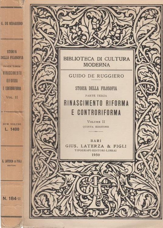 Storia della Filosofia parte terza - Guido De Ruggiero - copertina