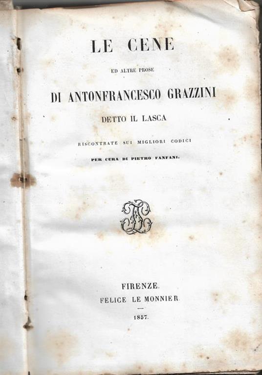 Le cene - Antonfrancesco Grazzini - copertina