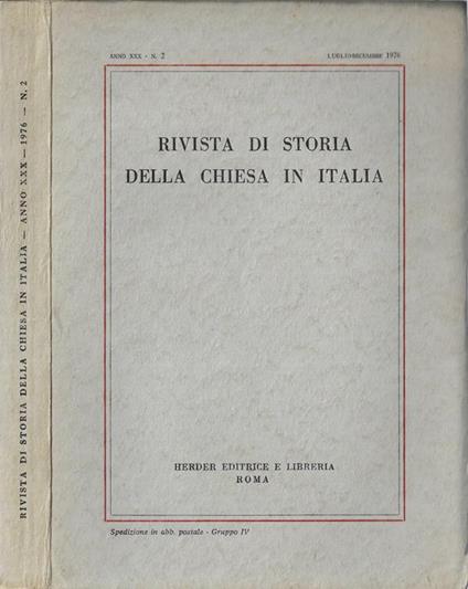Rivista di storia della chiesa in Italia Anno XXX N° 2 - Michele Maccarrone - copertina