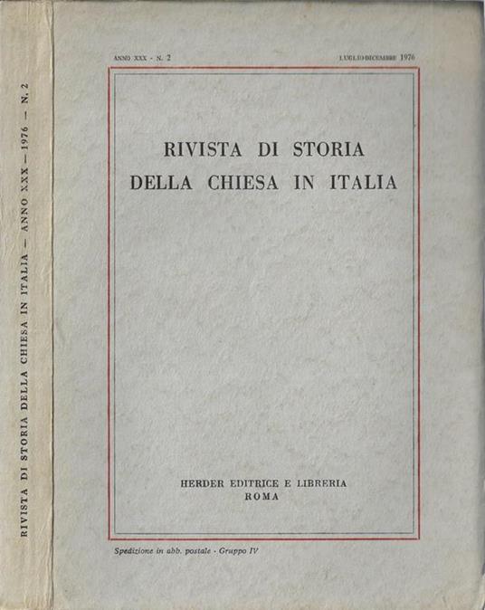 Rivista di storia della chiesa in Italia Anno XXX N° 2 - Michele Maccarrone - copertina