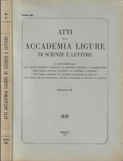 Atti della accademia ligure di scienze e lettere Volume XL Annata 1983 - Alfredo Obertello - copertina