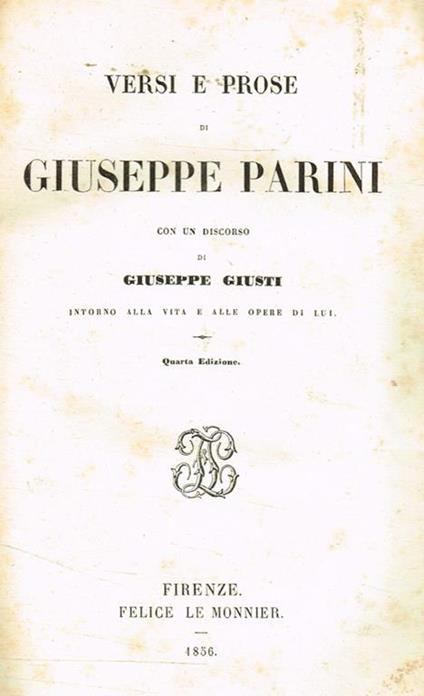 Versi e prose - Giuseppe Parini - copertina