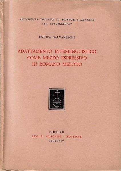 Adattamento interlinguistico come mezzo espressivo in romano melodo - Enrica Salvaneschi - copertina
