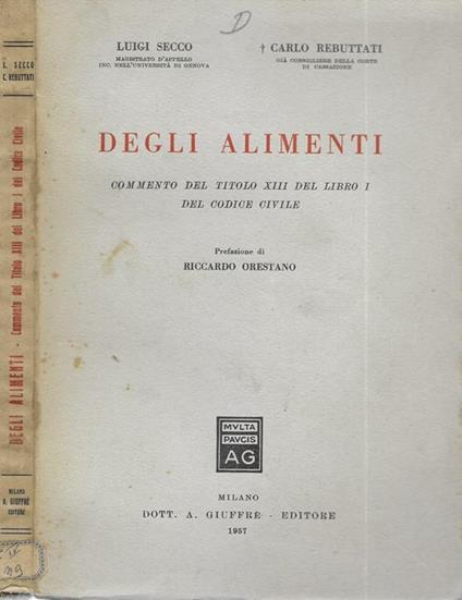 Degli alimenti - Luigi Secco - copertina