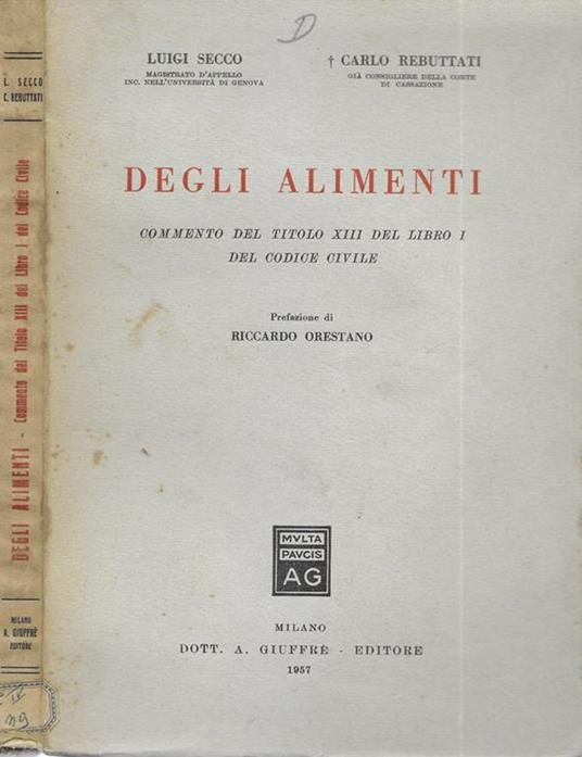 Degli alimenti - Luigi Secco - copertina