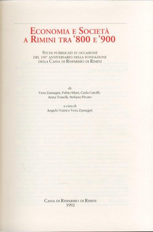 Economia e Società a Rimini tra '800 e '900 - Vera Zamagni - copertina