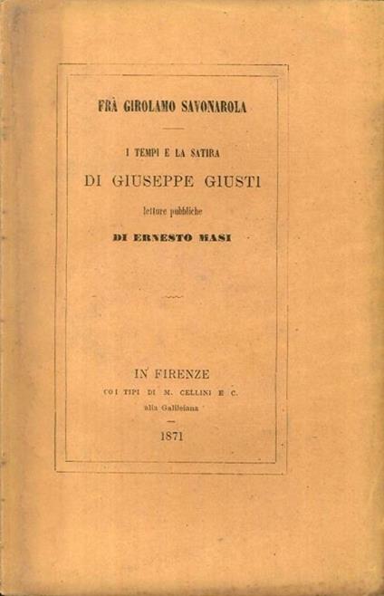 I Tempi e la Satira di Giuseppe Giusti - copertina
