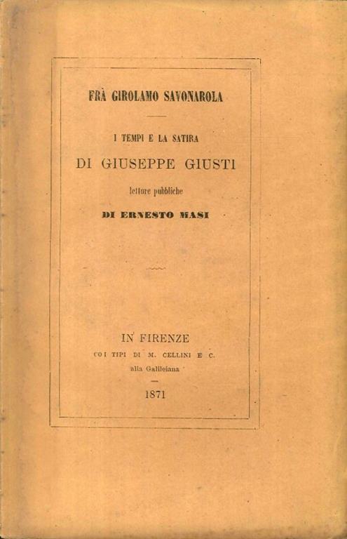 I Tempi e la Satira di Giuseppe Giusti - copertina