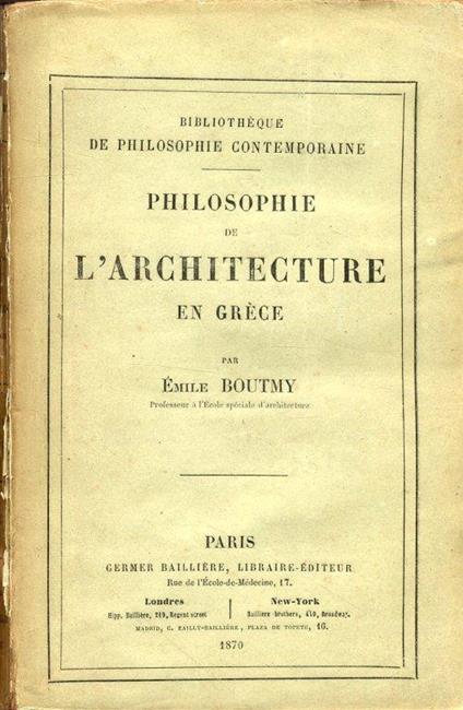Philosophie de l'architecture en Grèce - copertina