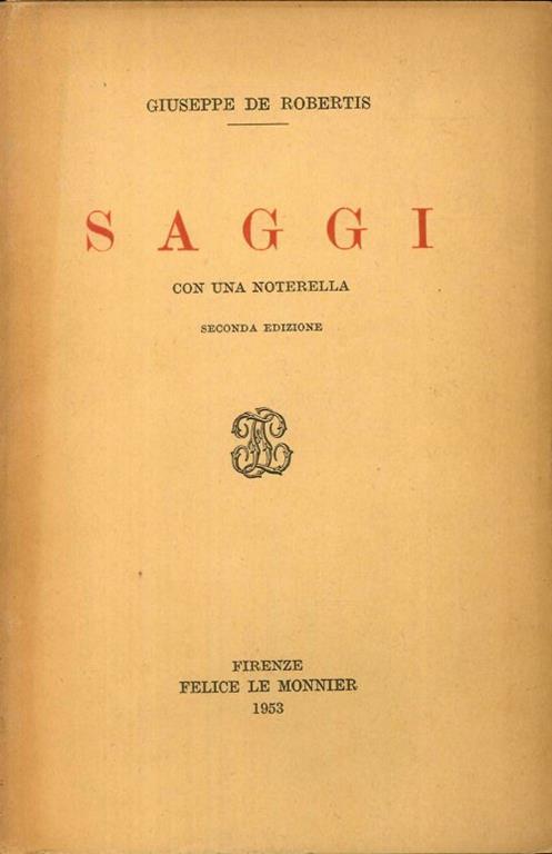 Saggi (con una noterella) - Giuseppe De Robertis - copertina