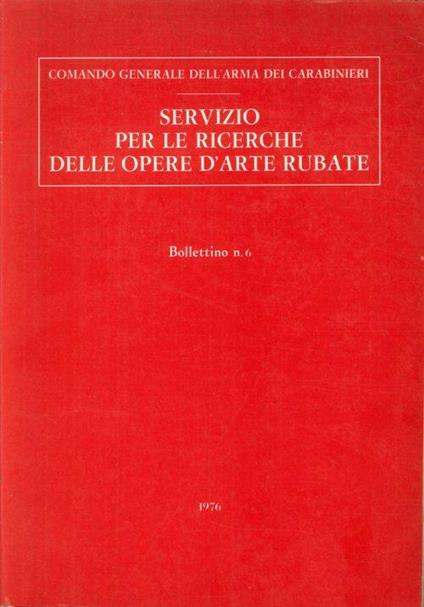 Servizio per le ricerche delle opere d'arte rubate. N. 6 - copertina