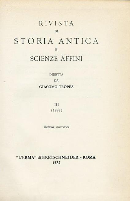 Rivista di storia antica e scienze affini. 1898 Vol.3 - copertina