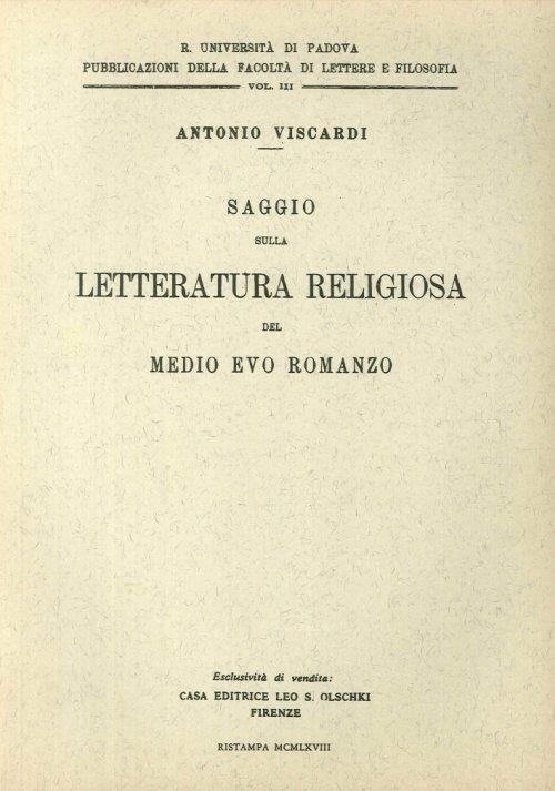 Saggio sulla Letteratura Religiosa del Medio Evo Romanzo - Antonio Viscardi - copertina