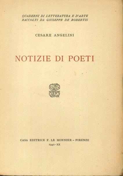 Notizie di poeti - Cesare Angelini - copertina