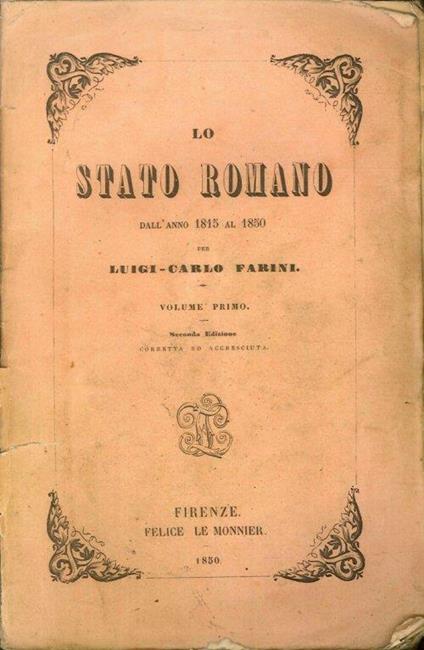 Lo Stato Romano dall'Anno 1815 al 1850 - Luigi Carlo Farini - copertina