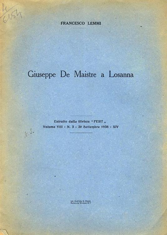 Giuseppe De Maistre a Losanna - Francesco Lemmi - copertina