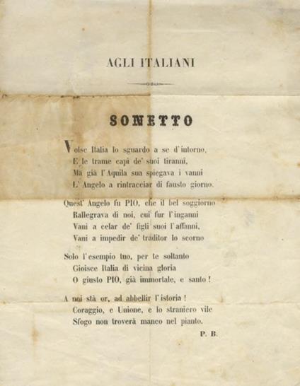 Agli Italiani. Sonetto. Incipit: Volse Italia Lo Sguardo A Se D'Intorno - copertina