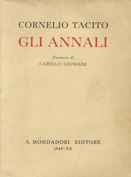 Gli annali. Versione di Camillo Giussani - copertina
