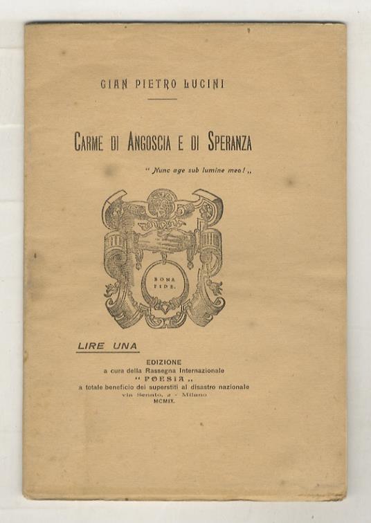 Carme di angoscia e di speranza. In commemorazione del XXVIII decembre 1908 - G. Pietro Lucini - copertina