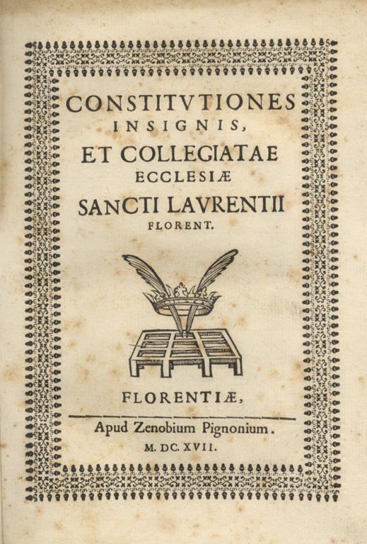 Constitutiones insignis, et collegiatae Ecclesiae sancti Laurentii Florent - copertina
