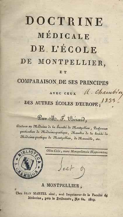 Doctrine médicale de l'Ecole de Montpellier et comparaison de ses principes avec ceux des autres écoles d'Europe - copertina
