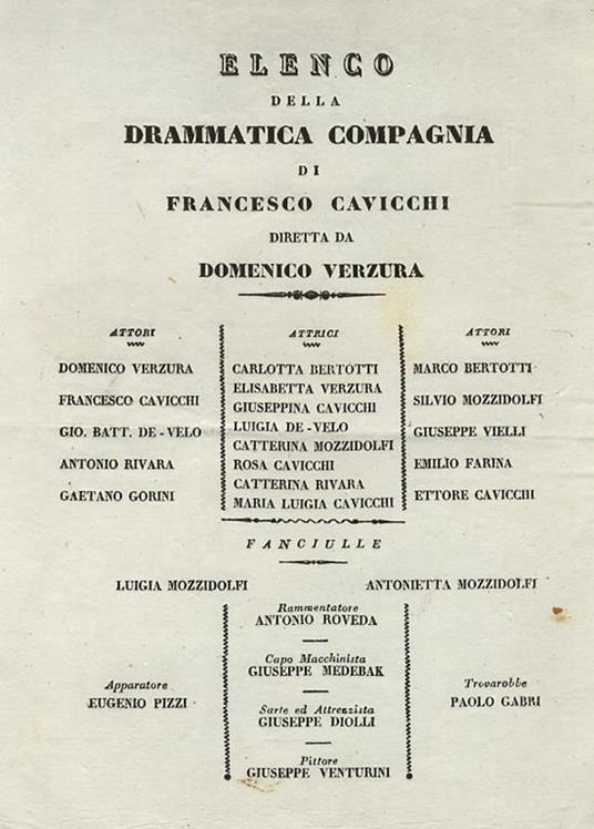 Elenco Della Drammatica Compagnia Di Francesco Cavicchi, Diretta Da Domenico Verzura - copertina