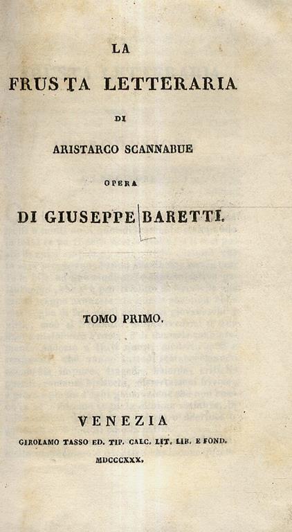 La Frusta Letteraria di Aristarco Scannabue - Giuseppe Baretti - copertina