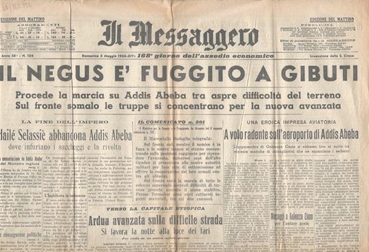 Il Messaggero. Anno 58, n. 106. Domenica 3 maggio 1936-XIV - copertina