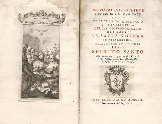 Metodo che si tiene e preci che si recitano nella Cappella di Rimaggio annessa alla villa del Cav., Giovanni Giraldi nel farsi la Sacra Novena in apparecchio alla solennità e venuta dello Spirito Santo - copertina