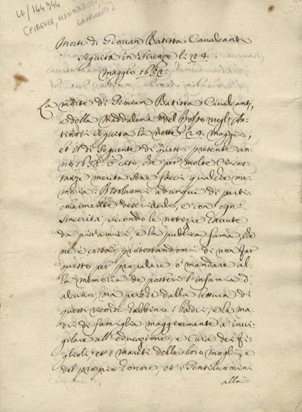 Morte di Giovan Batista Cavalcanti seguita in Firenze li 24 maggio 1652 - copertina