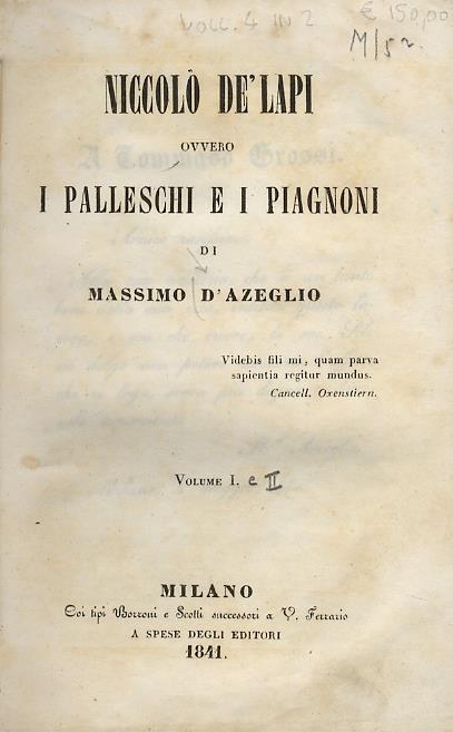 Niccolò de Lapi, ovvero i Palleschi e i Piagnoni - Massimo D’Azeglio - copertina
