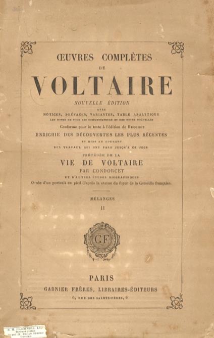 Oeuvres complètes. Nouvelle édition avec notices, préfaces, variantes, table analytique Conforme pour le texte à l'édition de Beuchot enrichie des découvertes les plus récentes et mise au courant des travaux qui ont paru jusq'à ce jour. Précédée de la Vi - Voltaire - copertina