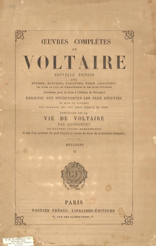 Oeuvres complètes. Nouvelle édition avec notices, préfaces, variantes, table analytique Conforme pour le texte à l'édition de Beuchot enrichie des découvertes les plus récentes et mise au courant des travaux qui ont paru jusq'à ce jour. Précédée de la Vi - Voltaire - copertina
