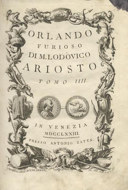 Orlando furioso di M. Lodovico Ariosto ornato di varie figure con
