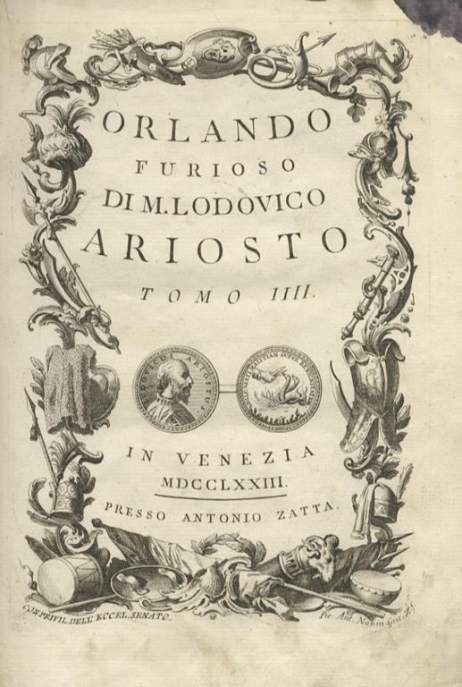 Orlando Furioso di M. Lodovico Ariosto. Tomo IIII