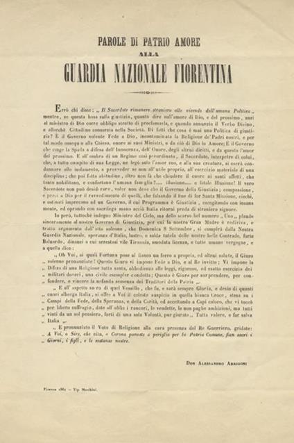 Parole di patrio amore alla Guardia Nazionale Fiorentina - Alessandro Arrigoni - copertina