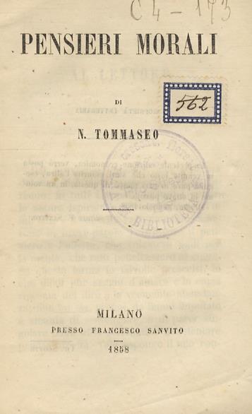 Pensieri morali - Niccolò Tommaseo - copertina