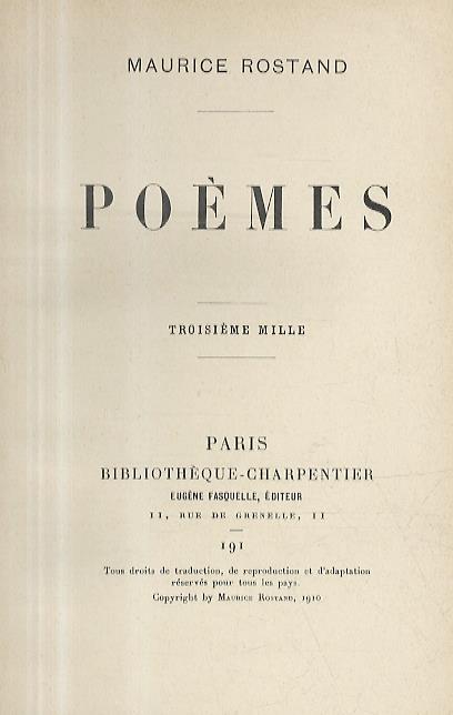 Poèmes. 3ème mille - Maurice Rostand - copertina