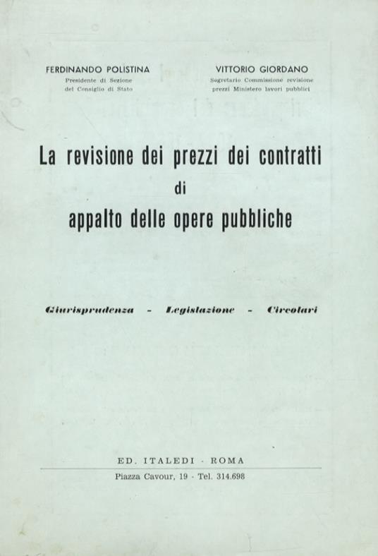 La revisione dei prezzi dei contratti di appalto delle opere pubbliche - copertina