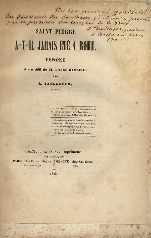 Saint Pierre a-t-il jamais été à Rome. Reponse à un défi de M. lAbbé Bisson - copertina