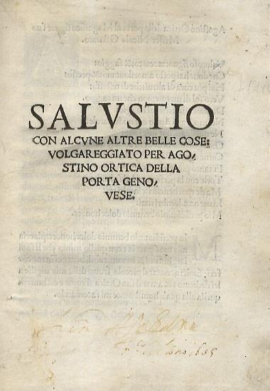 Salustio con alcune altre belle cose: volgareggiato per Agostino Ortica della Porta genovese - copertina