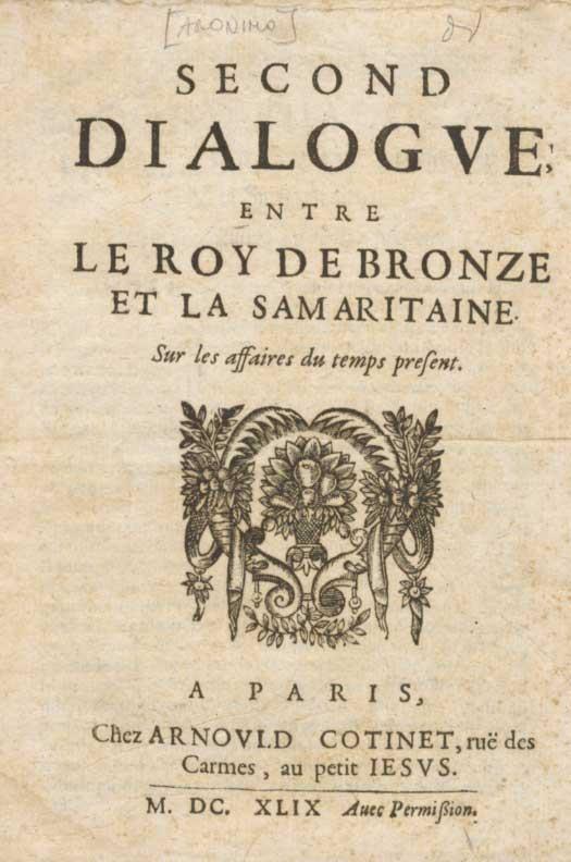 Second Dialogue entre le Roy de Bronze et la Samaritaine, Sur les affaires du temps present - copertina