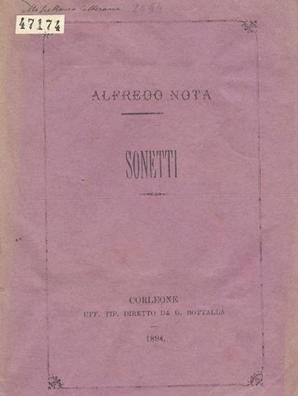 Sonetti - Alberto Nota - copertina