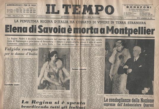 Il Tempo. Quotidiano Indipendente Del Mattino. Anno Ix, N. 330. Sabato 29 Novembre 1952 - copertina