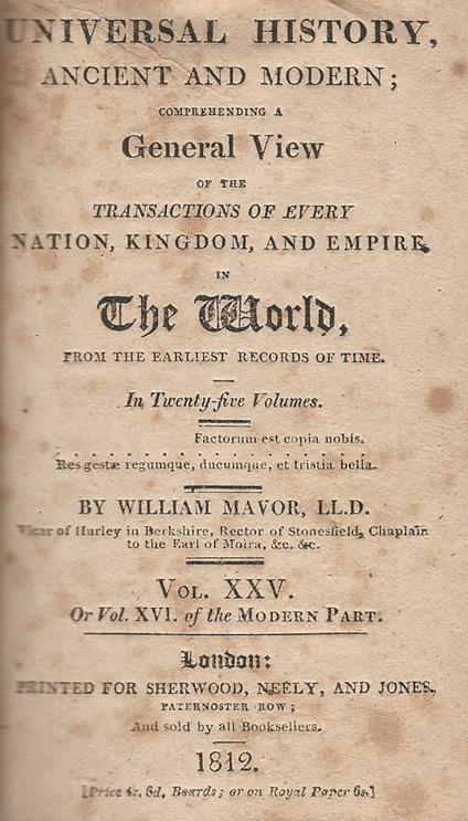 Universal History, ancient and modern comprehending a general view of the transactions of every nation. Vol. XXV, Index - copertina