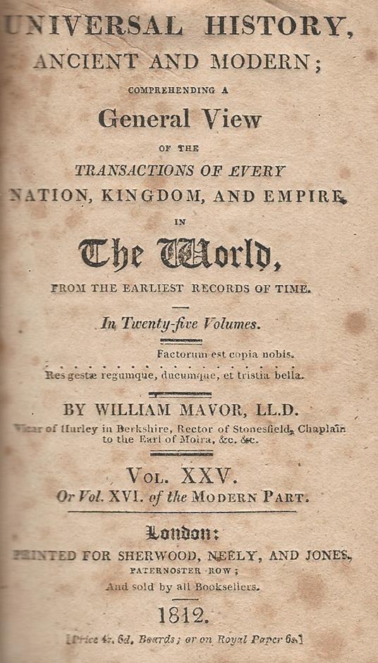 Universal History, ancient and modern comprehending a general view of the transactions of every nation. Vol. XXV, Index - copertina